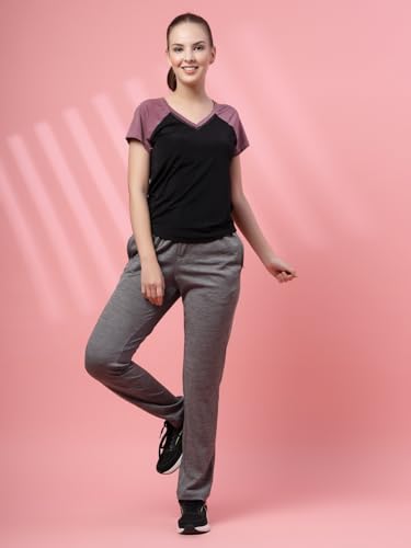 Image of UZARUS Women's V-Neck Regular Fit Gym T-Shirt | Soft Lightweight & Stretchable Fabric | Activewear Top for Workout Yoga Running Exercise Casual Wear