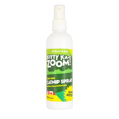 KITTY KA-ZOOM Catnip Spray - 4oz. Bottle | High Potency Catnip Spray Made from Steam-Distilled Natural Plants | Hand Harvest Grown in Canada and The USA
