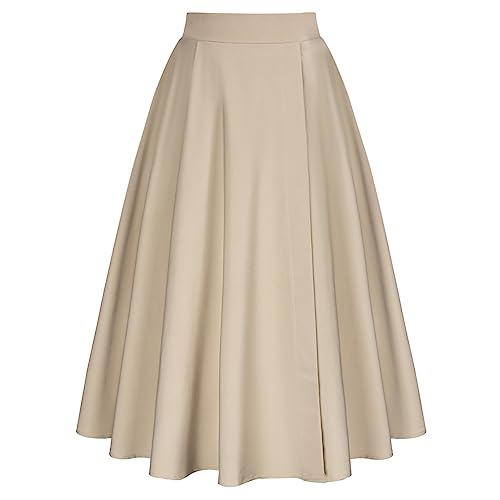 Belle Poque Women's Party Skirt High Elastic Waist Autumn Fall Elegant Casual Skirt Flared A-Line Skirt Knee Length Khaki XXL