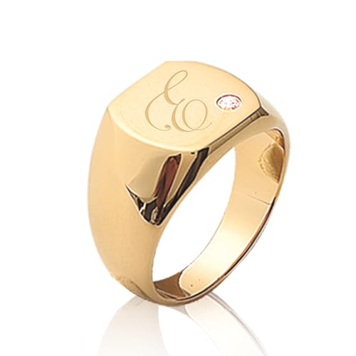 Chevalière oxyde de zirconium bague plaqué or homme cabochon arrondi gravure incluse