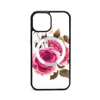 Coque iPhone 15 Evelatus en cuir blanc avec design fleur élégant et poche zippée pratique