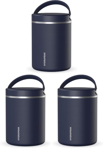 Image of Hydrapeak 32oz Stainless Steel Vacuum Insulated Food Jar for Hot Food and Cold Food, Wide Mouth Leak-Proof Soup Jar for Adults, 10 Hours Hot and 16 Hrs Cold (Navy) (Pack of 3)