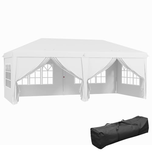 Image of Outsunny 3 x 6 m Garden Pop Up Gazebo with Sidewalls Water Resistant White
