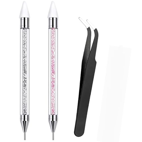 3 herramientas para recoger diamantes de imitación, mango acrílico, aplicador de diamantes de imitación de doble extremo, herramienta de arte de uñas con 1 pinza