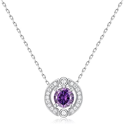 Birthstone Halo Necklace for Women: Sterling Silver Platinum Plated Sparkling Gemstone Round Cut Solitaire Pendant Cubic Zirconia Necklaces Clear Crystal Meaningful Jewelry Gifts for Woman Teen Girls
