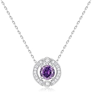 Birthstone Halo Necklace for Women: Sterling Silver Platinum Plated Sparkling Gemstone Round Cut Solitaire Pendant Cubic Zirconia Necklaces Clear Crystal Meaningful Jewelry Gifts for Woman Teen Girls