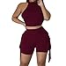 Women Summer Tracksuit 2 Piece Outfits Halter Neck Sleeveless Crop Tank Top and Tassels Shorts Jogging Workout Sets Wine
