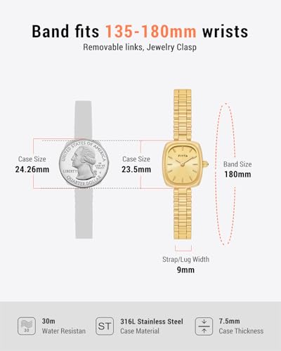 Image of FIYTA Women's Watch - Elegant Gold Small Square Luxury Watch with Sapphire Crystal; 316L Stainless Steel Jewelry Bracelet, Timeless Gift for Her, Mother's Day, Gift Box Included
