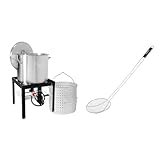 Creole Feast SBK0801 Seafood Boiling Kit with Strainer, Outdoor Aluminum Propane Gas Boiler SKM3602 36-Inch Stainless Steel Skimmer with 8" Bowl, Wire Strainer and Mesh Scoop