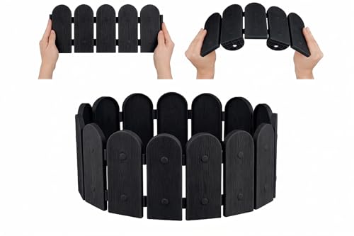 Garden Palisade Edging Border 2.4m Decorative Picket Fence Lawn Edge Heavy-Duty No Dig Plastic 6 Flexible Panels + 15 Pegs Flower Bed Border