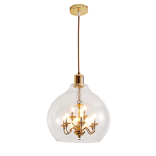 Luminaire suspendu or moderne multi-têtes, plafonnier verre satiné pour îlot de cuisine