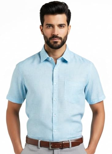 Image of Amazon Brand - INKAST Men's Cotton Solid Plain Half Sleeve Shirt | Plain Regular Fit Casual Shirt for Mens