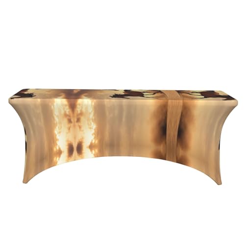 Housse de table extensible élasthanne à motif cheval et rayures - 3