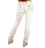 Jack David/LA Idol/Sexy Couture Women's Rhinestone Mid Rise Bootcut/Skinny Blue Stretchy Denim Jeans Pants, 5168bt White, 7