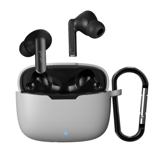 Image of Sounce Earphone Case Cover Compatible with pTron BassBuds Duo, Soft Silicone Skin Case Cover Shock-Absorbing Protective Case with Keychain[Front LED Visible] - (Grey)-(Case Cover Only)