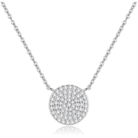 LAVISHE Rhodium Plated 925 Sterling Silver Cubic Zirconia Disc Necklace With Circle Pendant 12mm Diameter, 18 Inch Cover