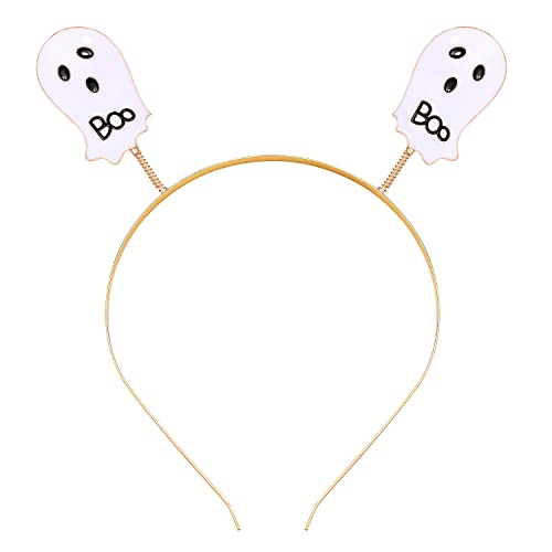 UYT Halloween Headbands Rhinestone Spider Boo Bopper Headband Ghost Bat Headband for Halloween Party Hair Accessories, White, 15inch