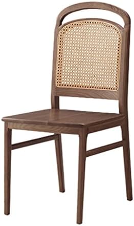 Wooden Patio Dining Chairs, Rattan Dining Chairs, Backrest Lounge Seat, for Indoor and Outdoor Wooden Rattan Chair Single Chair (Color : Walnut, Size : 40 * 48 * 86cm)