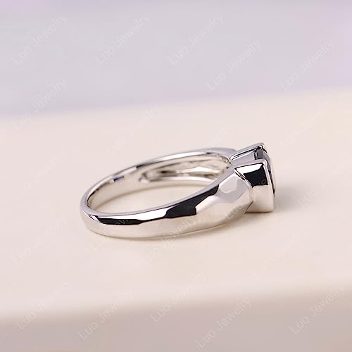 LUO 925 Sterling Silver 8x6mm Cushion Shaped Gemstone Rings for Women, Engagement Ring Birthstone Jewelry Anniversary Promise for Lady Size 3-133