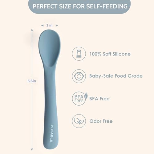 Image of FiABLE Premium 100% Silicone Baby Spoons - Set of 2 Safe, First-Stage Spoons, Soft-tip Easy on Gums I Baby Training Spoon | - Set of 2 Blue&Orange.