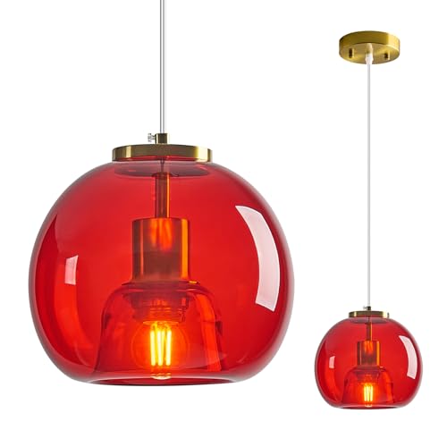 LBSQJ Red Glass Pendant Lights Kitchen Island Gold Hanging Light