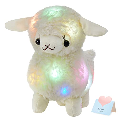 BSTAOFY 12'' Light up White Lamb LED Stuffed Animals Sheep Soft Plush Toy Birthday Christmas Holiday Easter Glow Gift for Kids