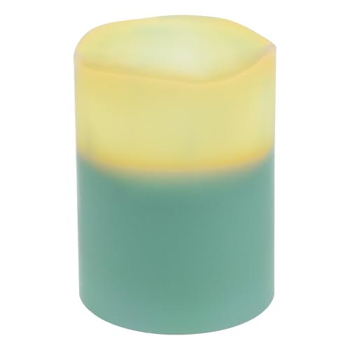 Image of Northlight Flameless LED Lighted 3-Wick Flickering Wax Pillar Candle - 8 inch - Sage Green
