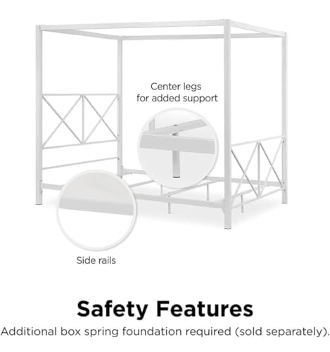 Image of Metal Queen Size Poster Bed Without Storage | Wrought Iron Queen Size Canopy Poster Bed Frame with Headboard & Footboard | Cot Without Storage | Metal Furniture for Home, (Design 3-Ivory)
