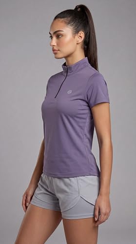 Image of PUMP'D Dry Fit Women's Half Zip Activewear Synthetic Regular Fit T-Shirt | Gym & Yoga