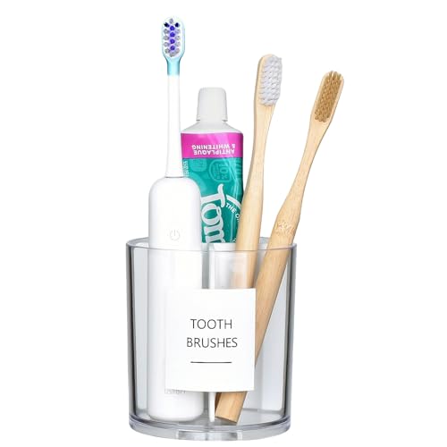 Acrylic Toothbrush Holder with White Divider for Bathroom Decor Thick Clear Plastic Electronic Toothbrush and Toothpaste Organizer Stand for Bathroom Vanity Bathroom Essentials Accessories