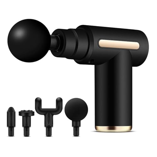 Lvozize Pistolet de Massage Musculaire, Handheld Appareil de Massage Masseur Massage Gun Appareil Massage dos et Nuque 4 têtes de massage et 6 vitesses - Soulage Douleurs et Raideurs Musculaires