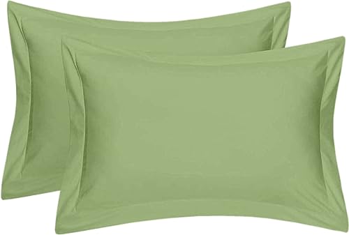 Saferay Green Solid Pillow Sham Set of 2, Queen 20x30 Moss, 2" Flange