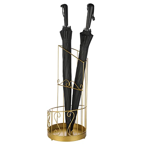 Mygift Vintage Brass Metal Umbrella Holder Stand With 2 Sections And Scrollwork Design, Long And Short Umbrellas Storage Rack #TOP3