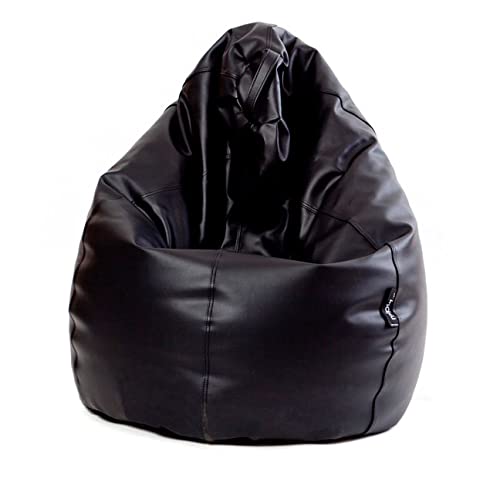 MiPuf - Puff Pera XXL Negro | Puff con Relleno Incluido EPS de Alta Recuperación | Fabricado en España con Tejido Polipiel Alta Resistencia | Puf Gran Comodidad Doble Costura y Doble Cremallera