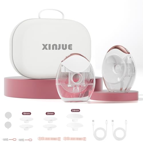 Image of YM-806 Hands Free Breast Pump with Storage Handbag, Slim Wearable Breastfeeding Pump 4 Modes & 12 Levels, Electric Breast Pump Portable - 18/21/24mm Flange, 2 Pack Rose Gold