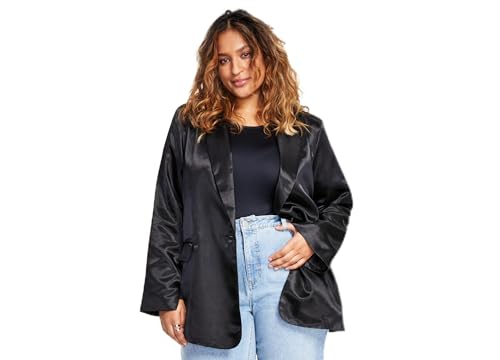 Trendy Plus Size One-Button Satin Blazer