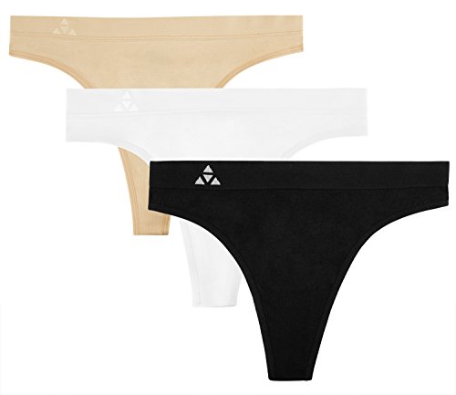 Balanced Tech Women's Seamless Thong Panties 3 Pack - Black/White/Nude - Small