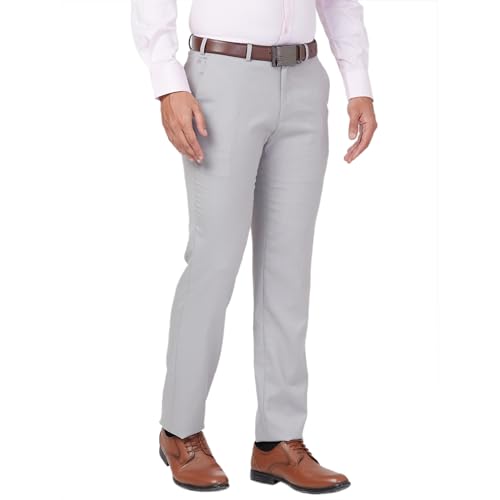 Image of Raymond Men's Slim Fit Checks Pattern Polyester Blend Pleated Formal Trouser