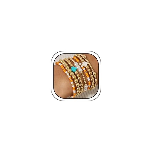 Long tiantian Beaded Gold Bracelet Stack for Women Layered Stretch Bracelet Trendy Jewelry for Daily Outfits and Gifts