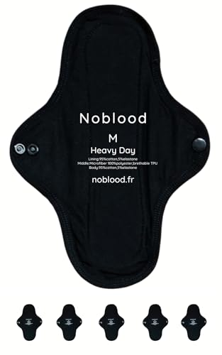 NoBlood - Pack de 5 Compresas Higiénicas Lavables de Algodón, Flujo Abundante, Protegeslip Salvaslip Reutilizable, Compresa de tela menstrual lavable, Toallas menstruales, Talla M