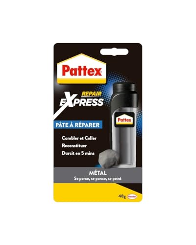 Pattex | Pâte à réparer Métal (tube de 48 g) – Pâte epoxy bi-composante avec particules de métal – Colle à base de résine époxy pour coller et réparer les...