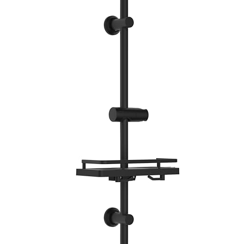 JOHO Barre de douche en acier inoxydable de 70 cm avec support de pommeau de douche et porte-savon/étagère de douche XXL, barre murale colonne de douche Noir