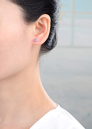 1 Pair Adabele Real 925 Sterling Silver February Birthstone Round Cut Stud Earrings 4Mm Small Cute Cubic Zirconia Purple Amethyst Stone Solitaire Anniversary Birthday Gift Sse78-2 #TOP1