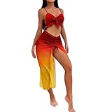 Bañador para mujer, bikinis degradados de verano, 3 piezas, con lazos en la parte delantera, para atar, moda de playa, juego de tres piezas, traje de playa, vacaciones, fiesta en la playa, trajes de