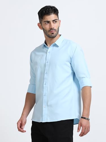 Image of Men's Solid Casual Shirt, Cotton Blend, Regular Fit, Spread Collar, Full Sleeve, Button Closure Perfect for Casual & Office Wear