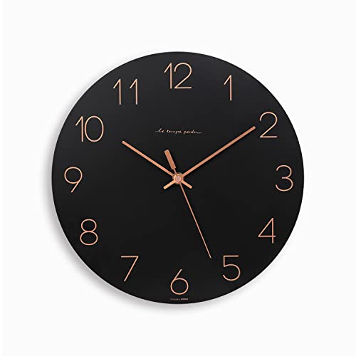 Image of mooas Flatwood Wall Clock (Black),12 inch Non-Ticking Sweep Movement | Decorative Modern Battery Operated Decorative Wall Clock for Home Living Room Kitchen Bedroom Office School Cafe Hotel