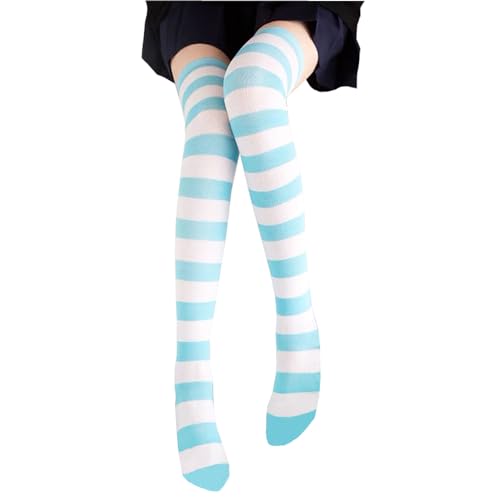 Image of Cute Japanese Style Blue /Pink Striped Over Knee High Socks Thigh Long Knee Boot Stockings for Women Teen Girls