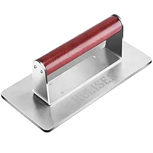 HULISEN Stainless Steel Bacon Press, 9 Inch Large Heavy Duty Burger Press with Wood Handle, Non-stick Gri