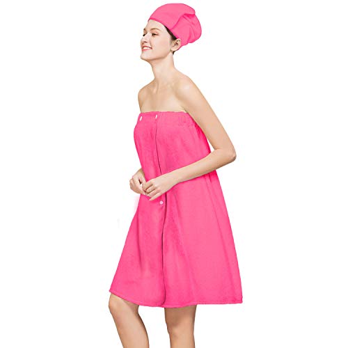 ACPOP Microfiber Bath Towel Wrap with Adjustable,1 Bath Towel 27x55,1Turban Towel 7x27,Super Absorbent & Fast Drying,Soft, Lint Free, Fade Resistant(Pink)