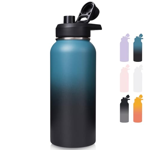 Image of Fijinhom Insulated Water Bottle with Handle, 304 Stainless Steel Water Bottles with Wide Mouth, Double Wall Vacuum Sports Water Bottle, BPA Free, Keep Cold and Hot, 32 Ounces Blue&Black